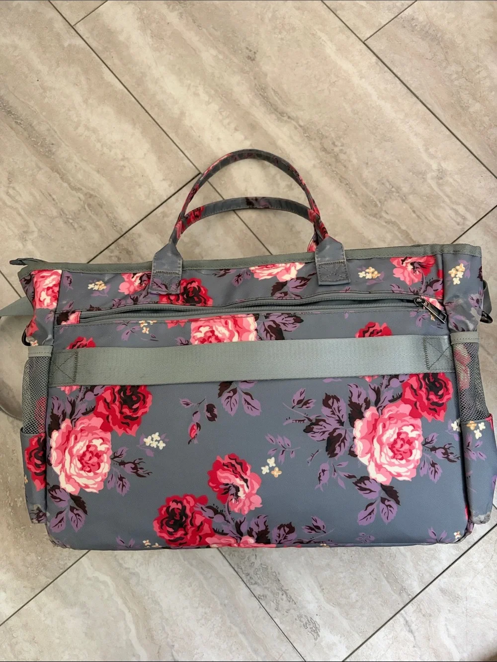 Ranken Floral Gray Baby Bag Tote Diaper a bag with Pink Rose Print